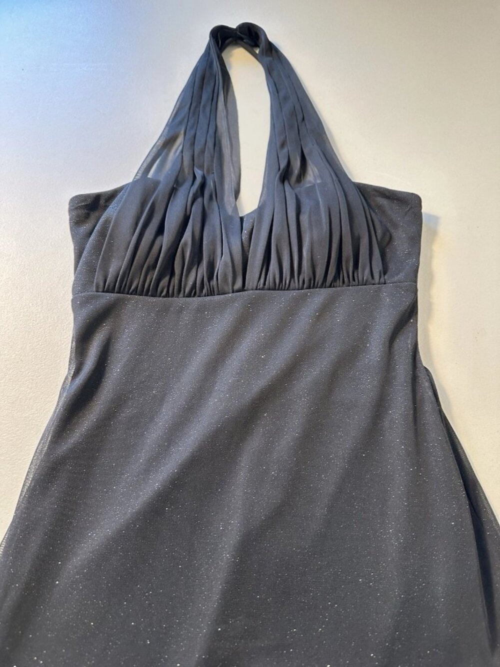Black Sleeveless Lined Halter Party Dress with Handkerchief Hem-Size Small
